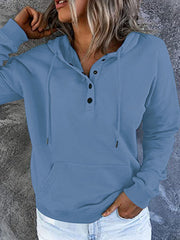 Drawstring Pockets Split-Joint Long Sleeves Loose Hooded Hoodies Tops