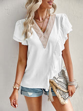 Applique Split-Joint Loose Short Sleeves V-Neck T-Shirts Tops