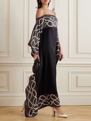 Bandage Contrast Color Printed Loose Spaghetti-Neck Maxi Dresses