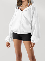 Drawstring Pockets Solid Color Zipper Hooded Long Sleeves Outerwear Jackets