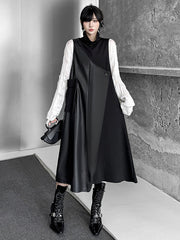 Asymmetric Buttoned Solid Color Split-Joint Irregularity Loose High Neck Midi Dresses