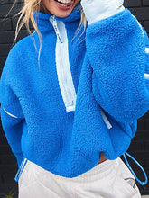 Split-Joint Velvet Zipper Long Sleeves Loose Stand Collar Sweatershirt