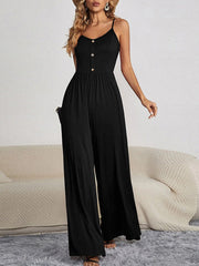 Pleated Split-Joint Sleeveless Wide Leg Spaghetti-Neck Jumpsuits