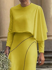 Asymmetric Solid Color Split-Joint Long Sleeves Loose Round-neck T-Shirts Tops