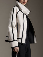 Contrast Color Pockets Split-Joint Long Sleeves Loose Stand Collar Outerwear