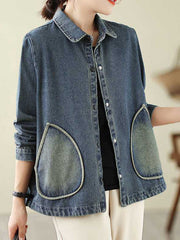 Buttoned Pockets Split-Joint Long Sleeves Loose Lapel Outerwear
