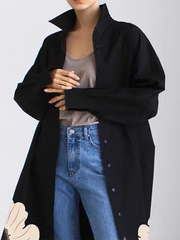 Long Sleeves Loose Buttoned Floral Printed Lapel Collar Outerwear