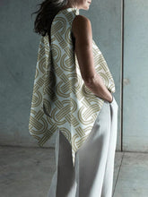 Printed Asymmetric Split-Joint Sleeveless Vest