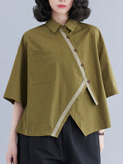 Half Sleeves Irregular clipping Lapel Blouses&shirts Tops