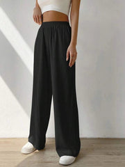 Elasticity Solid Color Split-Joint High Waisted Loose Trousers Pants