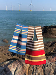 Contrast Color Striped Woven Handbag