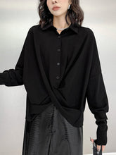 Buttoned Solid Color Twist Hipster Irregularity Lapel Collar Blouses&Shirts Tops
