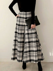 Urban Wide Leg Loose Plaid Mid Waist Pants