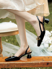 Split-Joint Square-Toe Sling Shoes Sandals