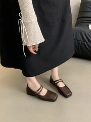 Belt Buckle Shallow Cut Split-Joint Square-Toe Mary Janes Flats