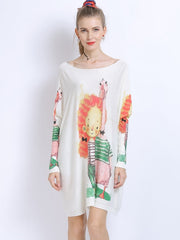 Urban Loose Batwing Sleeves Cartoon Printed Pullover