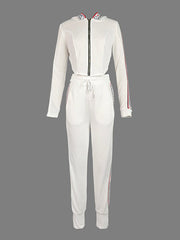 Letter Print Split-Side Zipper Long Sleeves Hooded Jackets+Pants Two Pieces Set