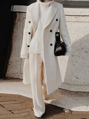 Long Sleeves Loose Buttoned Solid Color Notched Collar Windbreakers Woolen Coat