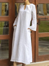 Long Sleeves Loose Solid Color V-Neck Maxi Dresses