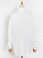 Striped Metal Button Lapel Loose Shirt Blouses