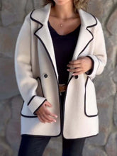 Buttoned Pockets Split-Joint Long Sleeves Loose Notched Collar Woolen Coat