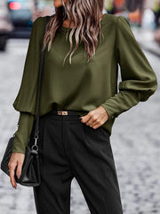 Buttoned Long Sleeves Loose Round-neck Blouses&shirts Tops