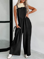 Buttoned Pleated Pockets High Waisted Loose Overalls