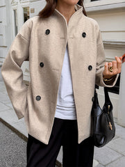 Buttoned Solid Color Long Sleeves Stand Collar Outerwear Coats&Jackets