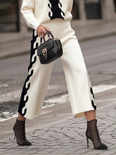 Contrast Color Split-Joint High Waisted Straight Leg Trousers Pants