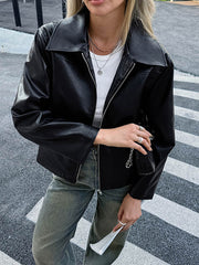 Pockets Solid Color Zipper Long Sleeves Lapel Overcoat Jackets