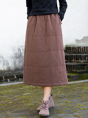 Cotton-Padded Clothes Keep Warm Quilted Solid Color Split-Joint Velvet Loose Skirts Bottoms
