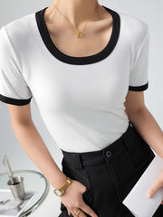 Contrast Color Short Sleeves Skinny Round-Neck T-Shirts