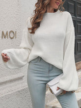 Hollow Solid Color Split-Joint Long Sleeves Loose Round-Neck Sweater