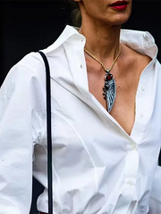 Long Sleeves Loose Buttoned Solid Color Lapel Collar Blouses&Shirts Tops