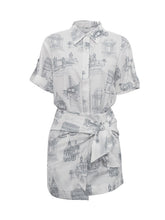 Lapel Loose Buttoned Printed Blouses Tops + Tied Bodycon Skirts bottom Two Pieces Set