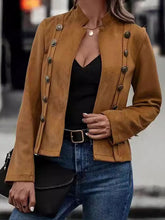 Buttoned Split-Joint Long Sleeves Loose Stand Collar Outerwear