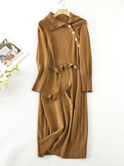 Urban Loose Long Sleeves Buttoned Bandage High-Neck Sweater Dresses