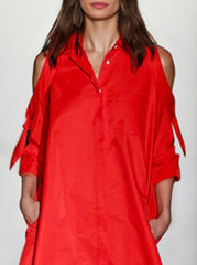 Solid Color Split-Joint Loose Cold shoulder Shirt Dress Mini Dresses