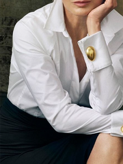 Buttoned Solid Color Long Sleeves Loose Lapel Blouses&Shirts Tops