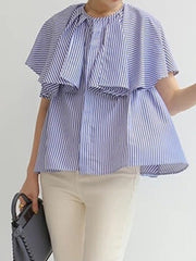 Falbala Loose Short Sleeves Round-neck Blouses&shirts Tops