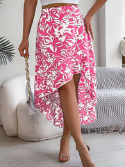 Asymmetric Flower Print High-Low Skirts Bottoms