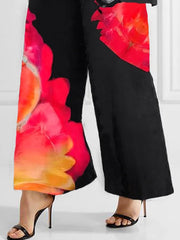 Loose Wide Leg Flower Print Casual Pants Bottoms Trousers
