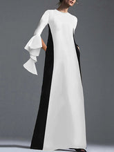Contrast Color Pockets A-Line Flared Sleeves Round-Neck Maxi Dresses