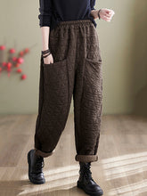Elasticity Quilted Split-Joint Harem Pants High Waisted Trousers Pants