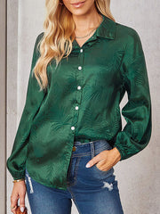 Jacquard Split-Joint Loose Puff Sleeves Lapel Blouses