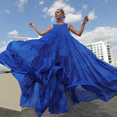 Layered Solid Color Split-Joint Loose Sleeveless Round-Neck Maxi Dresses