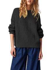 Solid Color Long Sleeves Loose Round-Neck Sweater Tops Pullovers