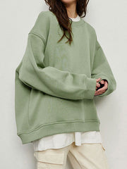 Solid Color Long Sleeves Loose Round-Neck Sweatshirt Tops