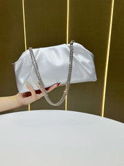 Chains Pleated Solid Color Zipper Shoulder Bags Evening Bags & Clutches