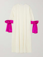 Loose Seven-Quarter Sleeves Contrast Color Round-Neck Midi Dresses